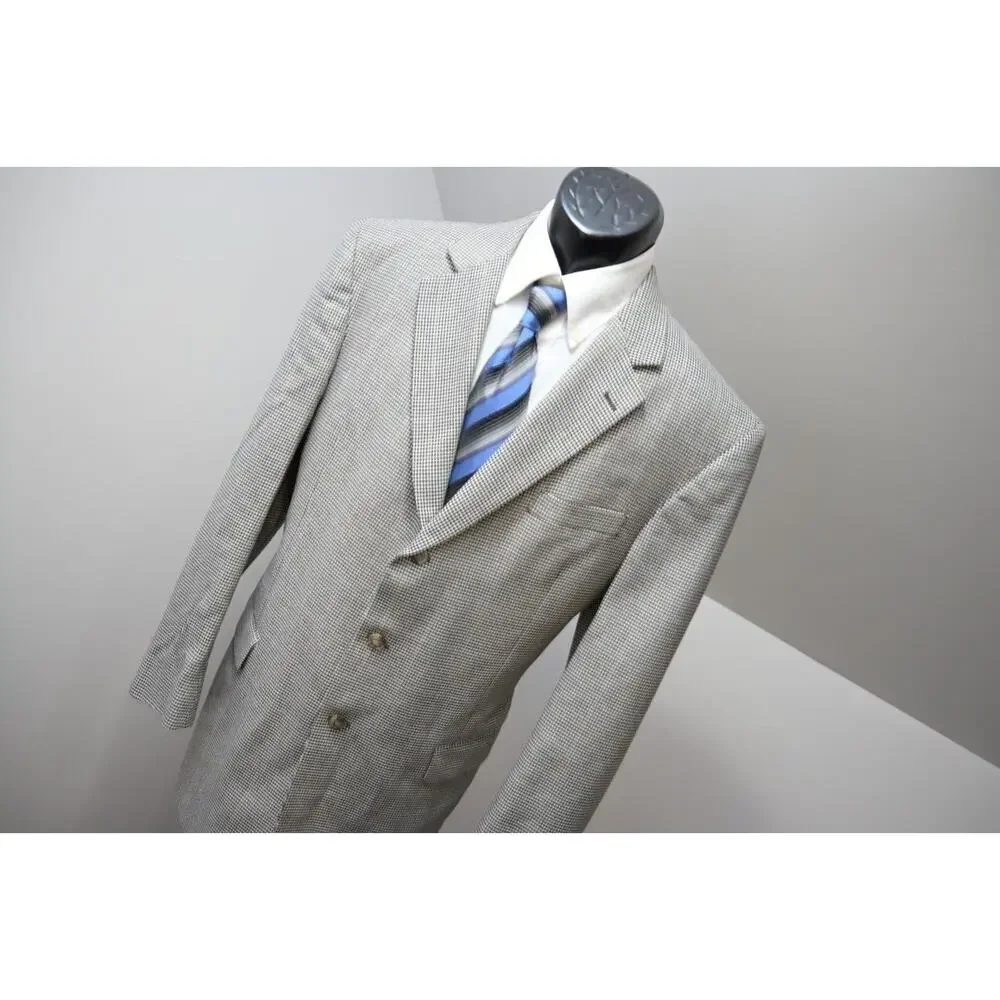Jos A Bank Blazer Silk Wool Houndstooth 3 Button Sports Jacket Mens Size 43 Long